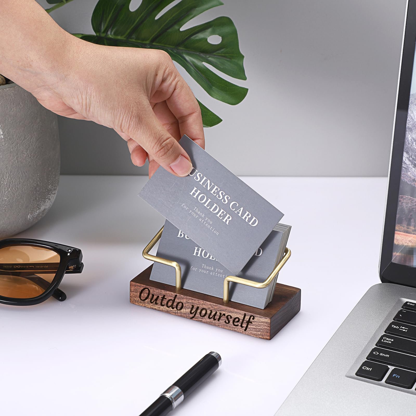 Personalized Wooden Business Card Holder - Custom Engraved Name & Company - Elegant Desktop Organizer with Golden Accents - Professional Gift for Executives, Weddings, Anniversaries, Christmas, Valentine'S Day - Durable Iron Material, Business Card Holder for Desk, Executive Gift Item, Sophisticated Design, Quality Craftsmanship, gift purchasing for boyfriend for christmas in and morocco., Desktop Organizer, Elegant Storage, Business Stationery, Professional Accessory, Customized - Image 10