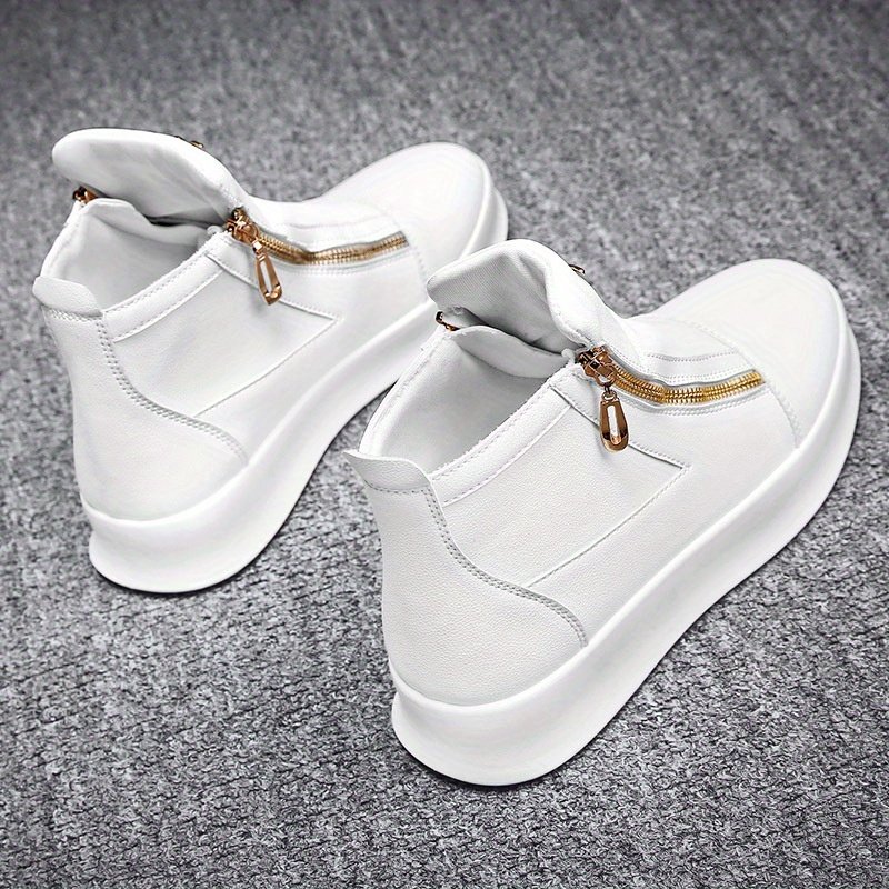 Chaonan British Style Joker High-Top Shoes - Double Zipper Closure, PU Upper & Slip-Resistant Rubber Sole, All-Season Urban Sneakers for Men & Women - Formal & Casual Events (Black), Versatile Footwear, Sleek Design, Durable Construction, Unisex Footwear, Fashion Enthusiasts - Image 2