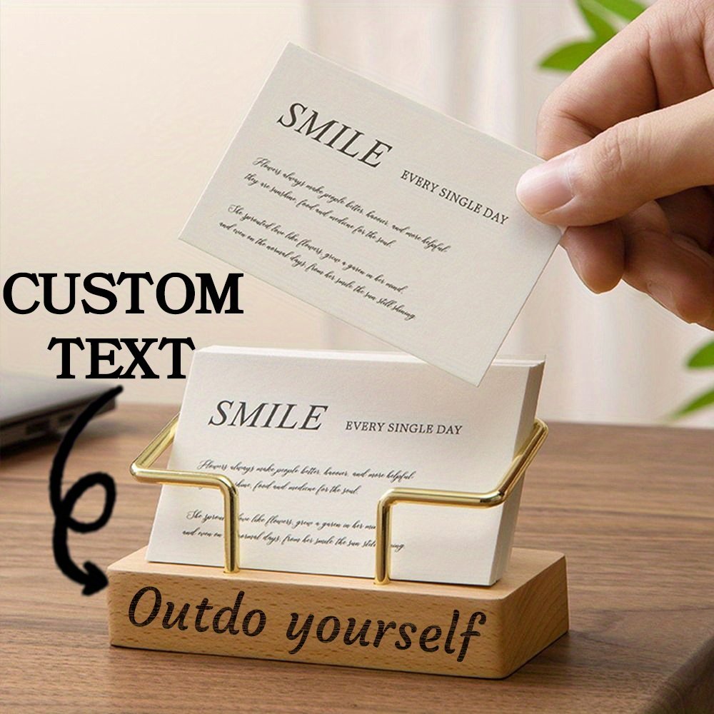 Personalized Wooden Business Card Holder - Custom Engraved Name & Company - Elegant Desktop Organizer with Golden Accents - Professional Gift for Executives, Weddings, Anniversaries, Christmas, Valentine'S Day - Durable Iron Material, Business Card Holder for Desk, Executive Gift Item, Sophisticated Design, Quality Craftsmanship, gift purchasing for boyfriend for christmas in and morocco., Desktop Organizer, Elegant Storage, Business Stationery, Professional Accessory, Customized - Image 9