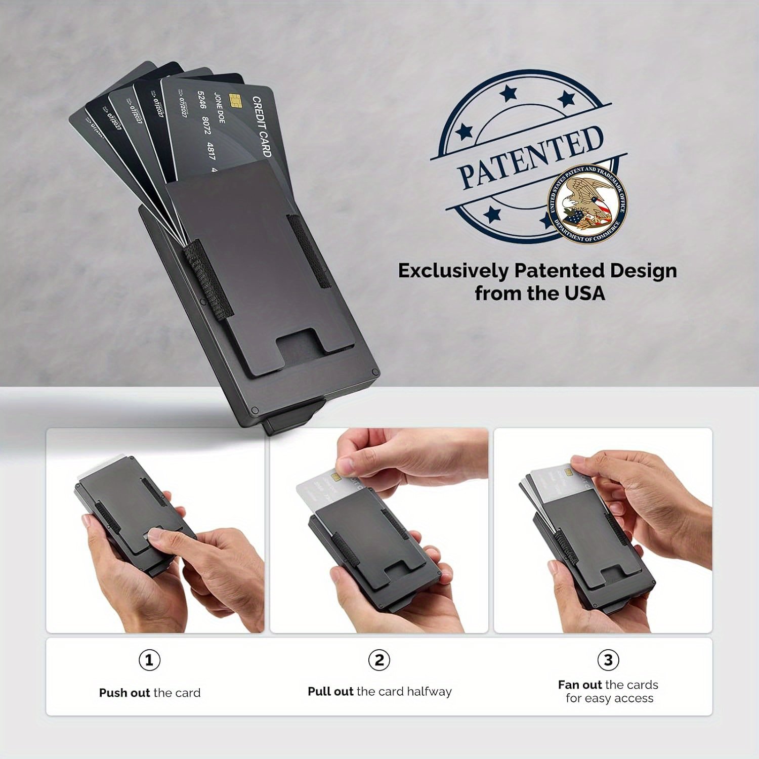 Men's Slim Aluminum Wallet with Money Clip - Holds 20 Cards & Bills, RFID Blocking Card Holder with Smart Slot, Minimalist Pop-Up Design, Durable Nylon Lining - Ideal Gift for Men (Black) - Image 4