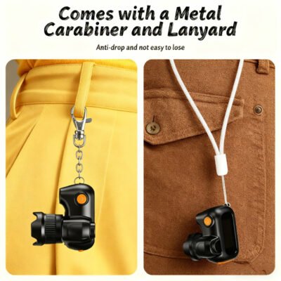 1080P HD Mini Camera with 64GB SD Card, 4X Zoom & Selfie Mode, 4 Retro Filters, Auto Night Flash, Portable Keychain Camcorder with Metal Carabiner - Compact Vlog Camera for Travel, Daily Recording, Beginners, Teens & Adults - Christmas Birthday Gift