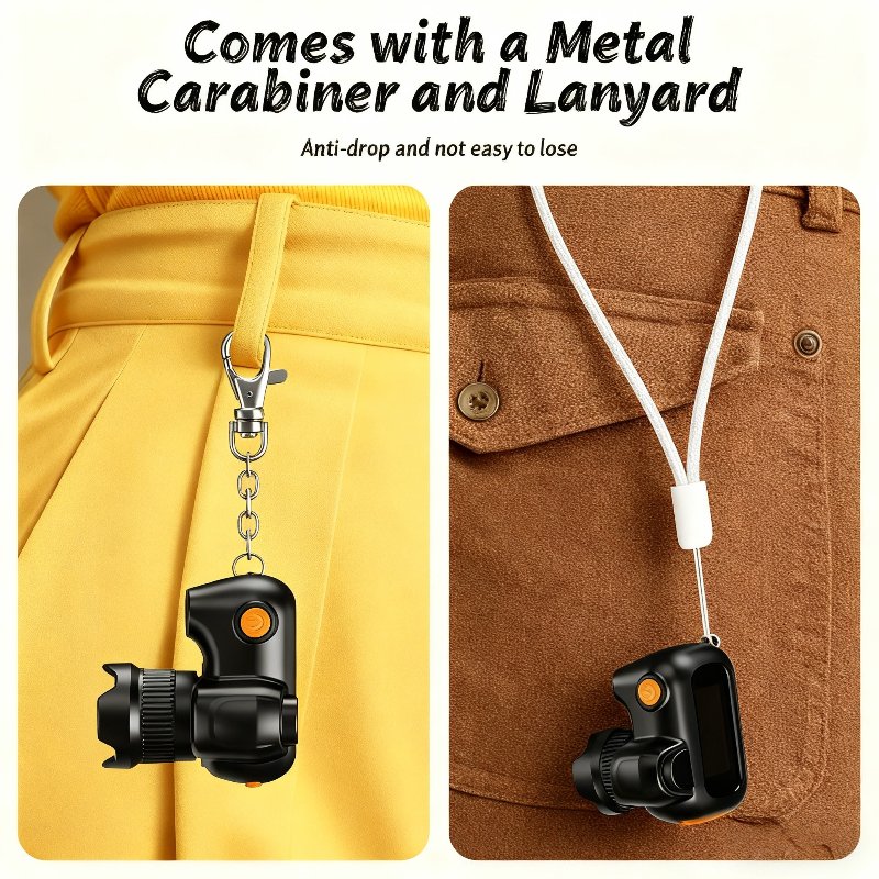 1080P HD Mini Camera with 64GB SD Card, 4X Zoom & Selfie Mode, 4 Retro Filters, Auto Night Flash, Portable Keychain Camcorder with Metal Carabiner - Compact Vlog Camera for Travel, Daily Recording, Beginners, Teens & Adults - Christmas Birthday Gift