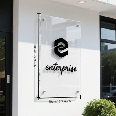 2D Flat, Custom Acrylic Business Sign with Golden “E” Logo – Durable, Transparent Wall-Mounted Decor for Cafes, Spa & Retail Stores | Modern Aesthetic with Shelves & Display Cases, Cafe Wall Decor, Classic Style Sign, 2D Flat