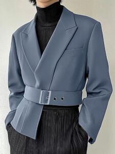 INCERUN Men's Solid Brown/Black/Navy/Gray/Beige/Charcoal Blazer - Lapel Collar Single-Button Closure Asymmetric Hem Tailored Jacket, Structured Lapel Collar & Belt Loop Design, Machine Washable Spring/Fall Outerwear for Men, Solid Color Blazer with Belt Loop Detail, No Lining, Suitable for Semi-Formal & Semi-Casual Wear, Available in Multi-Colors (Brown Shown) - Traditional Style