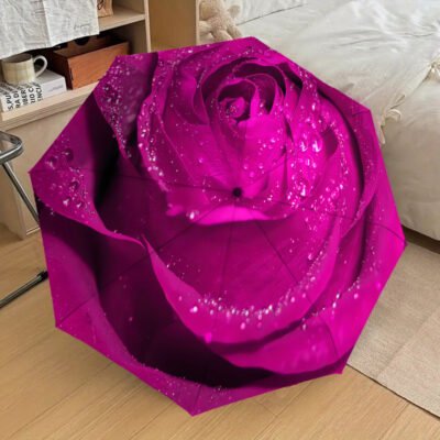 1pc Rose Petals Waterdrops Umbrella – 8-Rib Frame, Automatic Open Compact Travel Umbrella, Lightweight Durable Fashion Gift for Outdoor Use, Perfect for Halloween & Christmas accessories-C728045