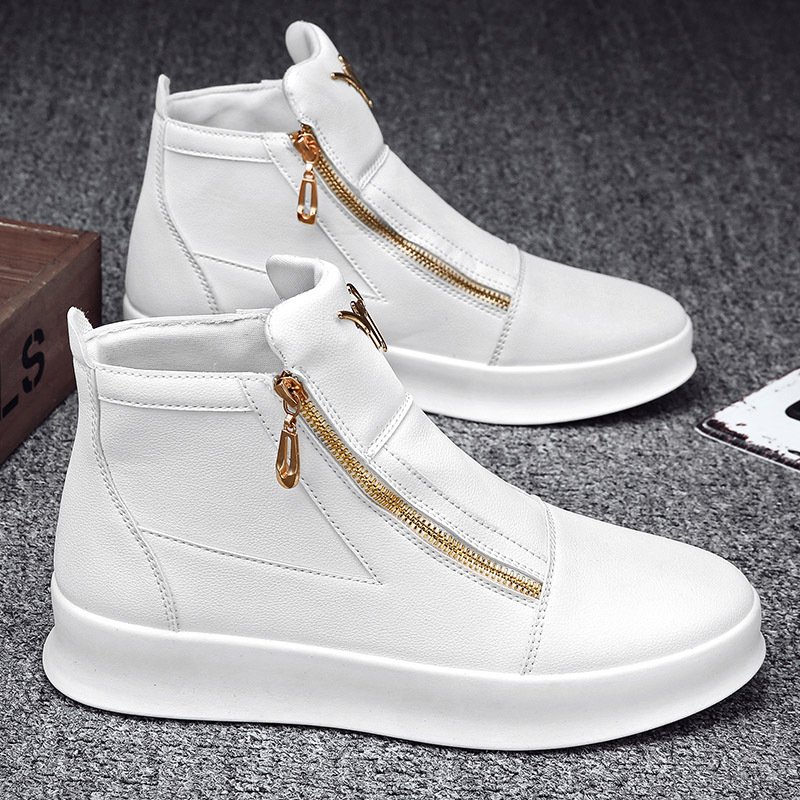 Chaonan British Style Joker High-Top Shoes - Double Zipper Closure, PU Upper & Slip-Resistant Rubber Sole, All-Season Urban Sneakers for Men & Women - Formal & Casual Events (Black), Versatile Footwear, Sleek Design, Durable Construction, Unisex Footwear, Fashion Enthusiasts - Image 4