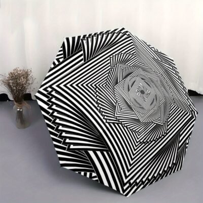 Automatic Open/Close Umbrella with One-Touch Button – Instant Open/Close, Compact Folding Design, Portable Collapsible Umbrella with 8-Rib Stability for Wind Resistance – All-Season Everyday & Formal Use – Ideal Gift for Christmas, Birthday, Travel – Black & White Optical Illusion Pattern, Outdoor Accessory, Modern Accessory, Durable Canopy, Fashion Lovers, Best for Christmas