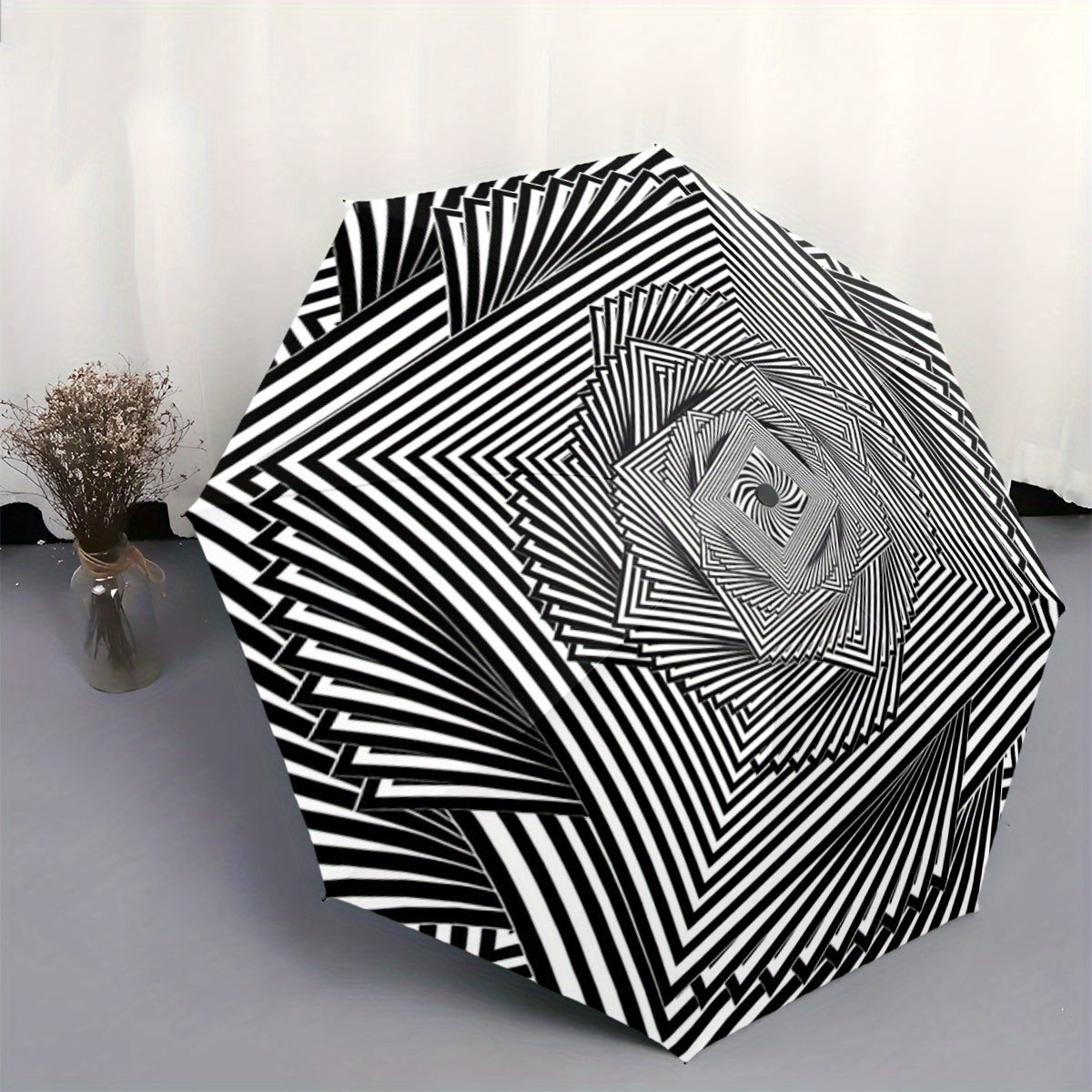 Automatic Open/Close Umbrella with One-Touch Button - Instant Open/Close, Compact Folding Design, Portable Collapsible Umbrella with 8-Rib Stability for Wind Resistance - All-Season Everyday & Formal Use - Ideal Gift for Christmas, Birthday, Travel - Black & White Optical Illusion Pattern, Outdoor Accessory, Modern Accessory, Durable Canopy, Fashion Lovers, Best for Christmas