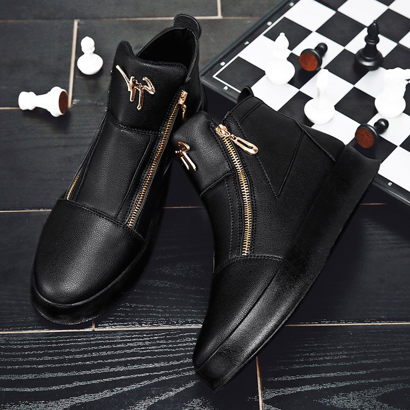 Chaonan British Style Joker High-Top Shoes - Double Zipper Closure, PU Upper & Slip-Resistant Rubber Sole, All-Season Urban Sneakers for Men & Women - Formal & Casual Events (Black), Versatile Footwear, Sleek Design, Durable Construction, Unisex Footwear, Fashion Enthusiasts - Image 13