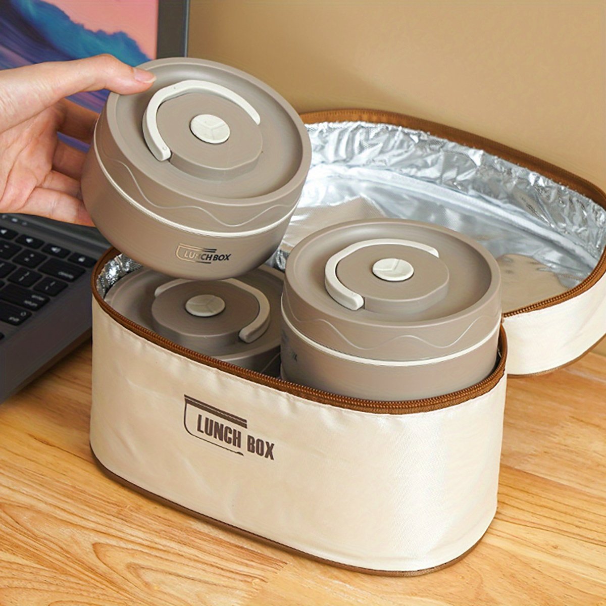 6pcs set 304L stainless steel insulated lunch box with storage bag and cutlery, portable double-layer covered lunch box, office student sealed lunch box,back to school