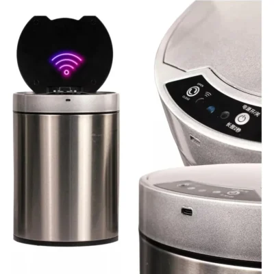Trash Can With Sensor 12 Liters Polished Stainless Steel Large With Basket