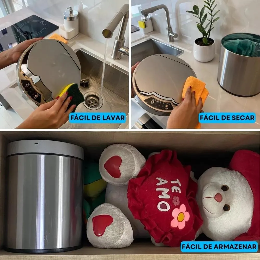 Trash Can With Sensor 12 Liters Polished Stainless Steel Large With Basket - Image 6