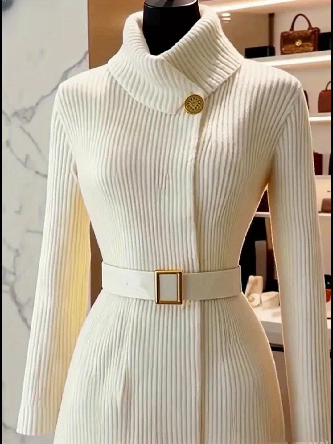 Women'S Elegant High Neck Cardigan - Chic Office to Party Sweater with Belt, Long Sleeve Button-Front Closure, Fall/Winter Layering Piece for Everyday & Formal Outfits - Image 8