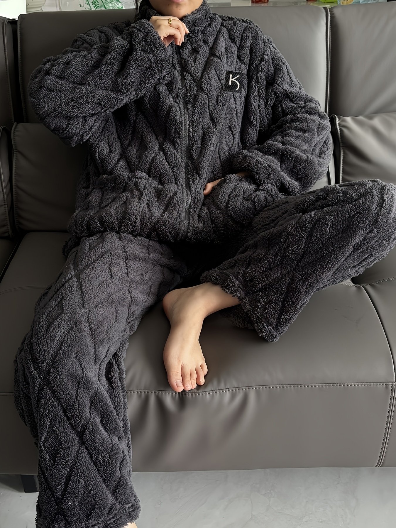 Men's Plush Zip-Up Set with Pockets, Warm and Comfortable Loungewear, New Autumn/Winter Collection, Light Beige-Friendly and Quick-Drying, Perfect for Fall and Winter Seasons - Image 8
