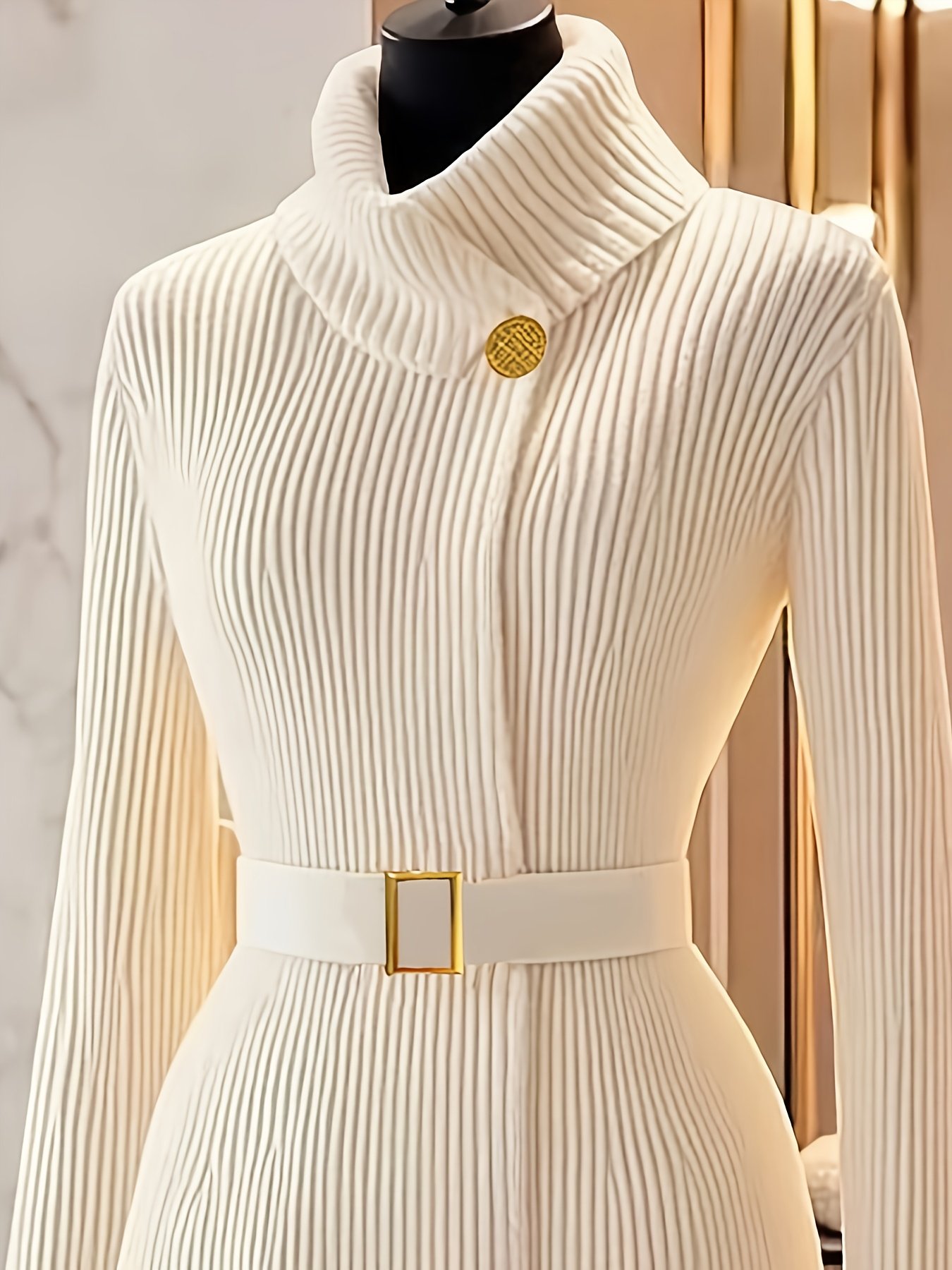 Women'S Elegant High Neck Cardigan - Chic Office to Party Sweater with Belt, Long Sleeve Button-Front Closure, Fall/Winter Layering Piece for Everyday & Formal Outfits - Image 2