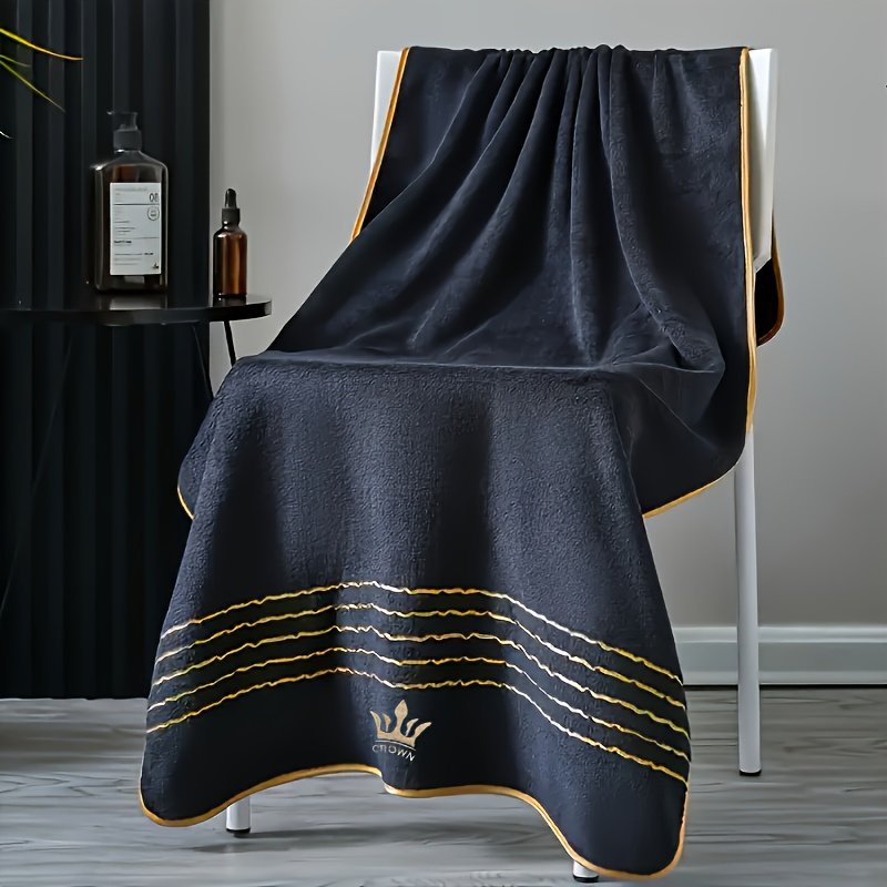 10pcs Luxury Bath Towel Set with Golden Crown & Stripe Design - Extra Large 70x140cm/27.5x55in, Large 42x70cm/16.5x27.5in, Small 35x35cm/13.7in - Plush Microfiber Spa Towels in Elegant Dark Brown & Golden for Bathroom, Gym, Hotel, Spa - Ideal Gift Set with Black & Golden Trim, Ultra-Soft & Durable, Perfect for Home or Travel, Includes Bath, Hand, and Face Towels, Towels Bath Towels, Bathroom Towels - Image 3