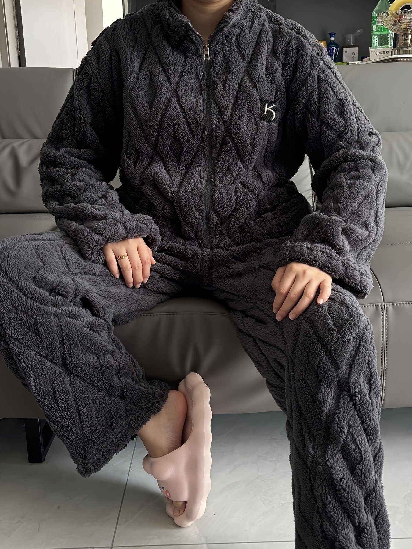 Men's Plush Zip-Up Set with Pockets, Warm and Comfortable Loungewear, New Autumn/Winter Collection, Light Beige-Friendly and Quick-Drying, Perfect for Fall and Winter Seasons - Image 10
