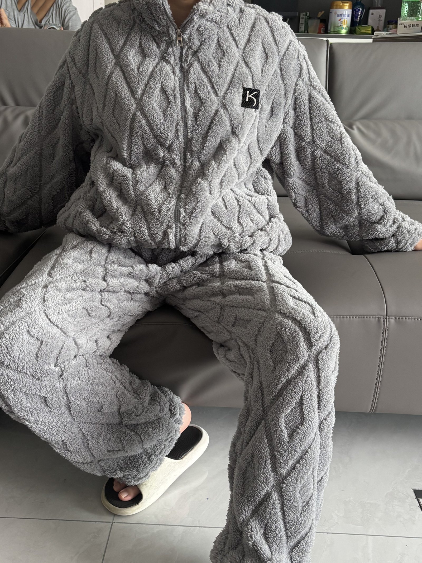 Men's Plush Zip-Up Set with Pockets, Warm and Comfortable Loungewear, New Autumn/Winter Collection, Light Beige-Friendly and Quick-Drying, Perfect for Fall and Winter Seasons - Image 7