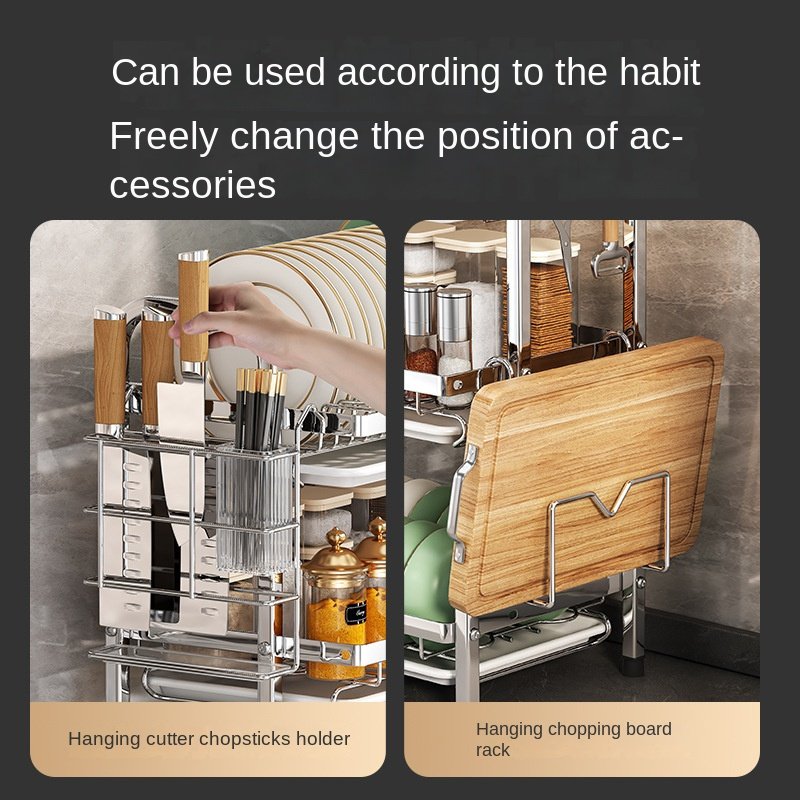 1pc Stainless Steel Kitchen Organizer - Multi-Tier Utensil & Dish Rack with Drainage, Space-Saving Countertop Storage, Durable Rust-Resistant Design for Modern Kitchens, Kitchen Rack, Compact Storage, Sturdy Construction, Organized Households - Image 5