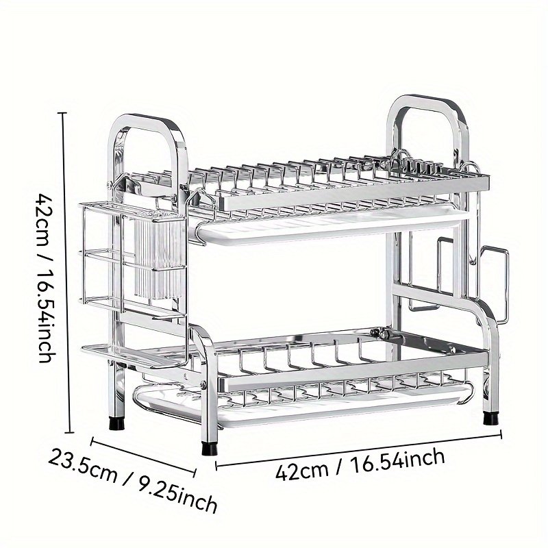 1pc Stainless Steel Kitchen Organizer - Multi-Tier Utensil & Dish Rack with Drainage, Space-Saving Countertop Storage, Durable Rust-Resistant Design for Modern Kitchens, Kitchen Rack, Compact Storage, Sturdy Construction, Organized Households - Image 3