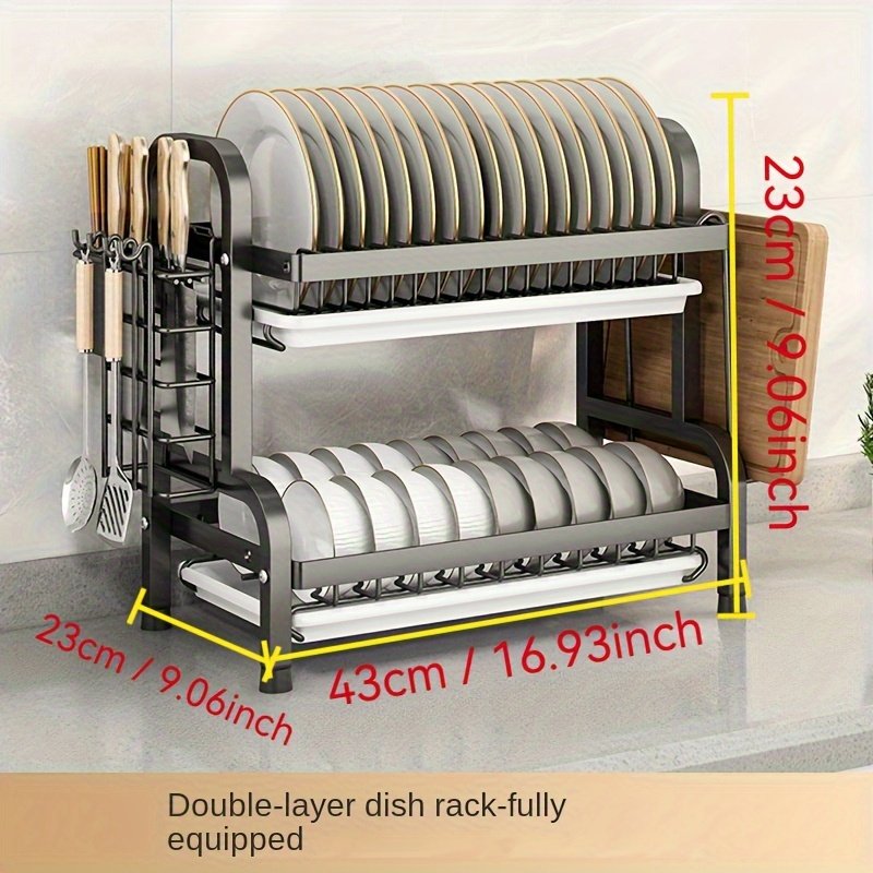1pc Stainless Steel Kitchen Organizer - Multi-Tier Utensil & Dish Rack with Drainage, Space-Saving Countertop Storage, Durable Rust-Resistant Design for Modern Kitchens, Kitchen Rack, Compact Storage, Sturdy Construction, Organized Households - Image 6