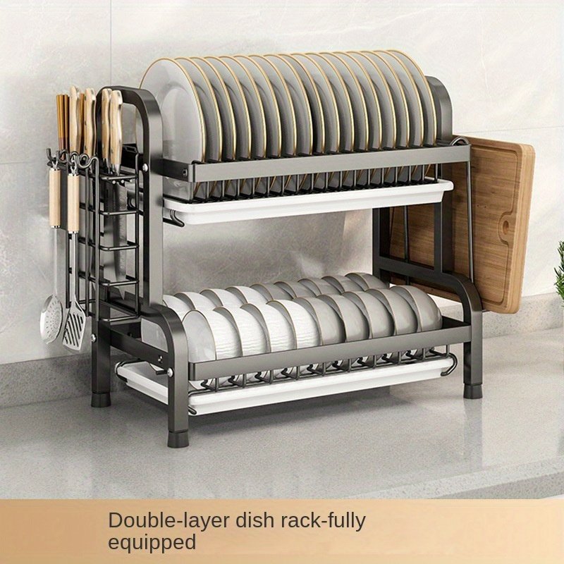 1pc Stainless Steel Kitchen Organizer - Multi-Tier Utensil & Dish Rack with Drainage, Space-Saving Countertop Storage, Durable Rust-Resistant Design for Modern Kitchens, Kitchen Rack, Compact Storage, Sturdy Construction, Organized Households - Image 2