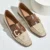 Brown Snake- Beige Slip-On Square Toe Moccasins – Lightweight All-Season Retro Shoes with Golden Buckle Closure, PU Upper & Sole, Tan/Brown Snake Pattern Low-Maintenance Footwear for Casual & Dressy Occasions