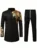 Men’S African Two-Piece Long-Sleeve Golden Print Traditional Waist-Tied Shirt And Pants Set, Ethnic Dashiki Outfit.