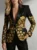 Women’S Elegant Black & Golden Floral Print Business Casual Suit Jacket – Structured X-Line Tailored Fit, Single-Breasted Long Sleeve Blazer with Golden-Tone Buttons, All-Season Professional Office & Semi-Formal Wear, Versatile for Work, Weddings