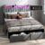 Full Queen King Bed Frame with 2 Storage Drawers And Luxury Wingback Upholstered Button Tufted Storage Headboard, Charging Station, Storage Headboard & LED Lights, Noise-Free-Dark Gray