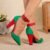 Elegant French-Inspired Women’S High Heels – Pointed Toe, Red & Green Color Block, Ankle Strap with Buckle, Block Heel for Dresses, Formal Footwear | Color Block Heels | Synthetic Cover Insole